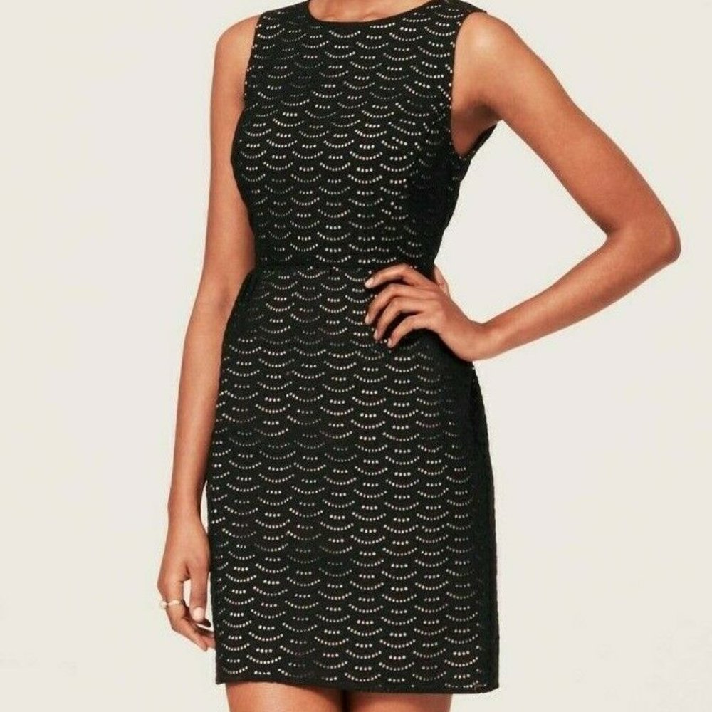 Ann Taylor LOFT 16 Fan Eyelet Lace Sheath Dress